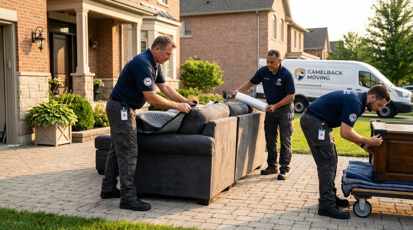 Large estate moving crew wrapping furniture in Alpine, NJ