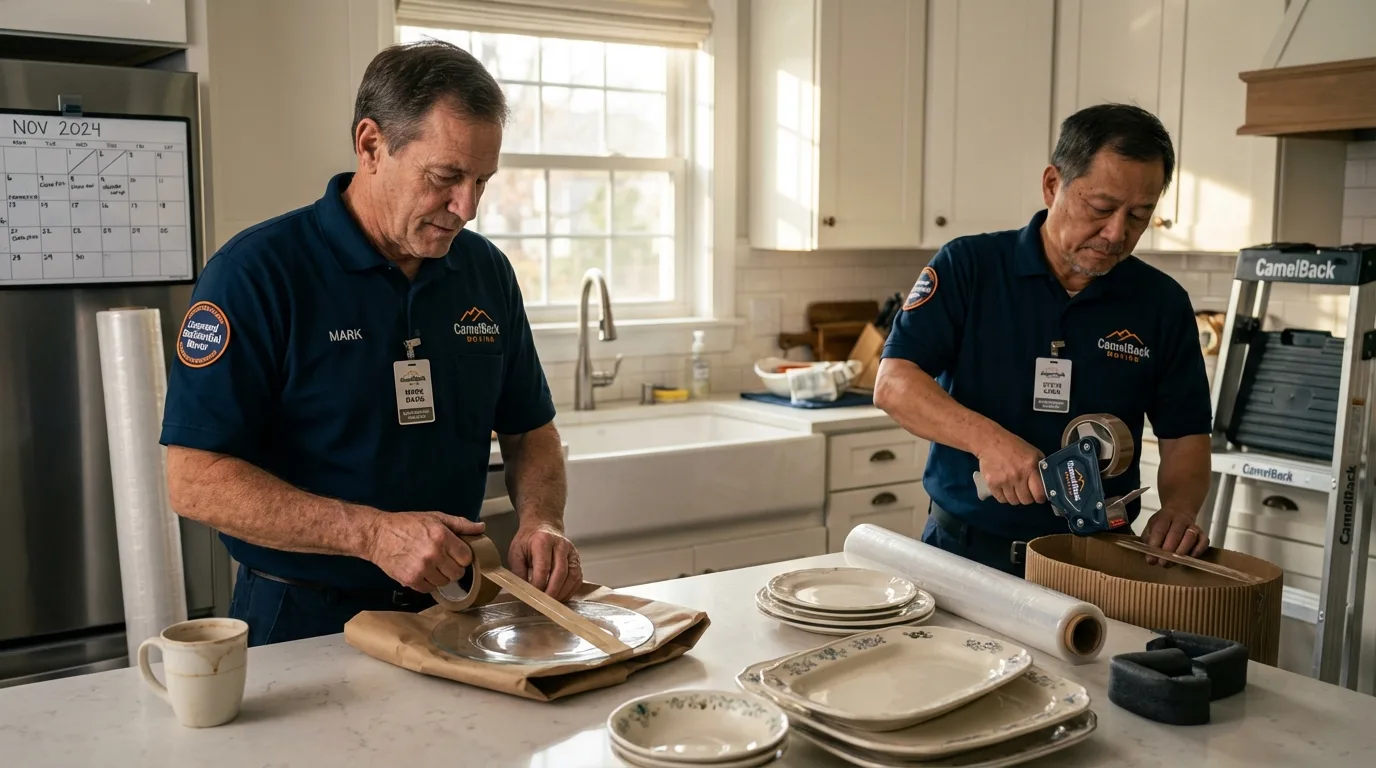 Professional crew packing kitchen dishware in Alpine, NJ